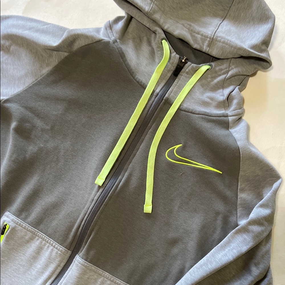 Nike Men’s Size Large Gray and Neon Green Zip-Up Hoodie